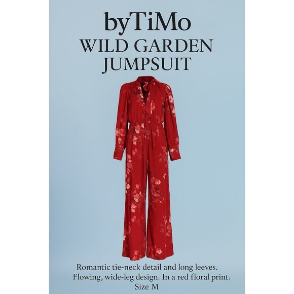 byTiMo Georgette Wild Garden Floral Jumpsuit Red Size M NWTLong Sleeve Boho